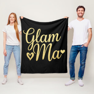 Glam Ma Heart Gold Mum Grandma Mother's Day Fleece Blanket