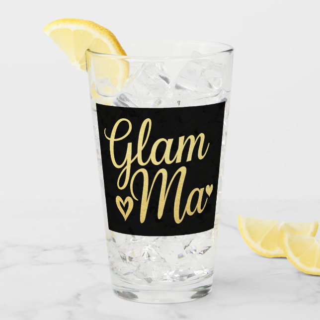 Glam Ma Heart Gold Mum Grandma Mother's Day Glass (Front Ice)