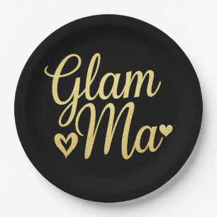 Glam Ma Heart Gold Mum Grandma Mother's Day Paper Plate