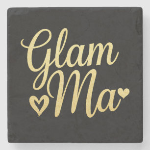 Glam Ma Heart Gold Mum Grandma Mother's Day Stone Coaster