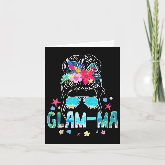 Glam-ma Hello Summer Beach Lover Messy Bun Summert Card (Front)