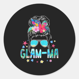 Glam-ma Hello Summer Beach Lover Messy Bun Summert Classic Round Sticker