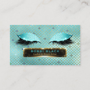 Glam Makeup Artist Eyelash Extensions Teal Gold Business Card