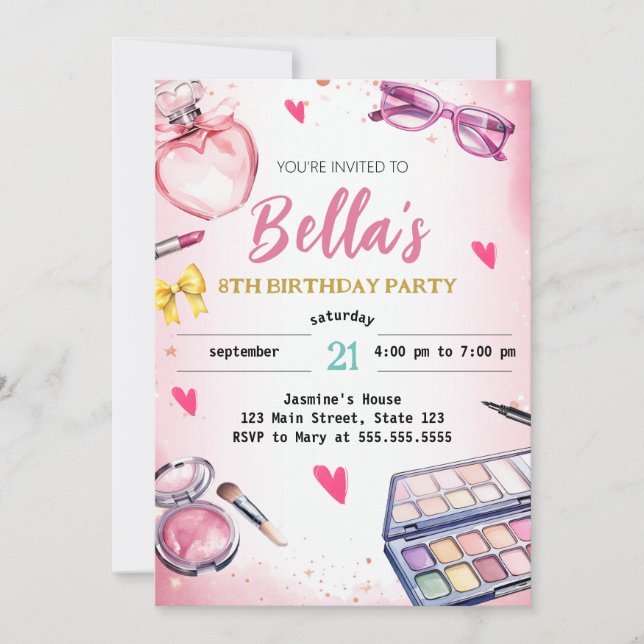 Glam Makeup Birthday Party Blush Pink Spa Party Invitation (Front)