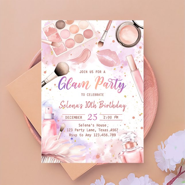 Glam Makeup Birthday Party Spa Party Invitation (Creator Uploaded)