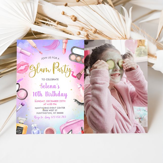 Glam Makeup Birthday Party Spa Party Photo Invitation (Creator Uploaded)