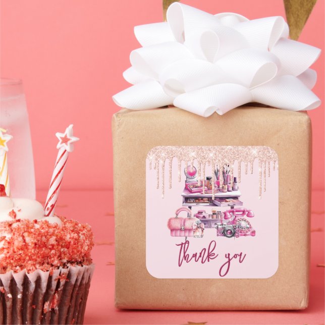 Glam Makeup Girl Birthday Square Sticker (Party)