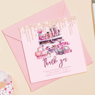Glam Makeup Girl Birthday Thank You Card