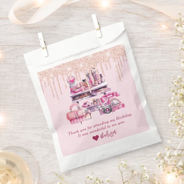 Glam Makeup Personalised Girl Birthday Favour Bag (Clipped)