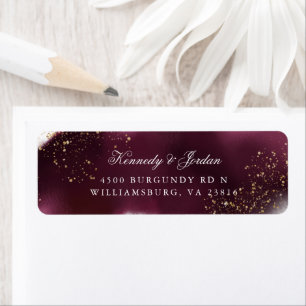 Glam Maroon and Gold Wedding Return Address Return Address Label