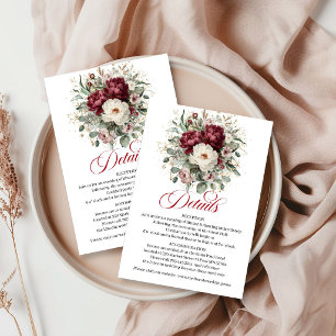 Glam Marsala Floral Eucalyptus Gold Wedding Info  Enclosure Card