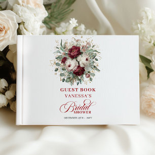 Glam Marsala Floral Gold Bridal Shower Guest Book