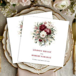 Glam Marsala Floral Greenery Gold Wedding Napkins