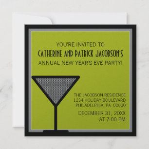 Glam Martini New Year's Invite, Olive Invitation