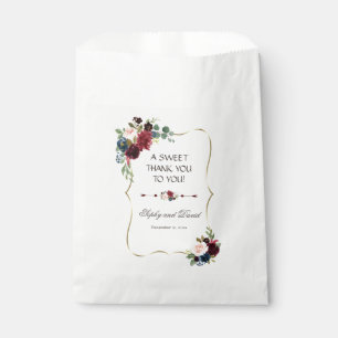 Glam Merlot Navy Blue Floral Wedding THANK YOU Favour Bag