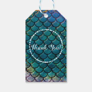 Glam Mermaid Fish Scales Teal Purple Gold Sparkle Gift Tags