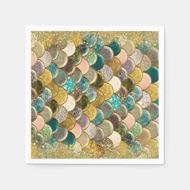 Glam Mermaid Scales Birthday Party Napkin (Front)