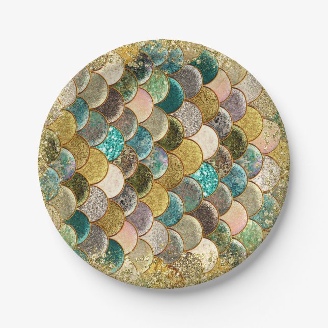 Glam Mermaid Scales Birthday Party Paper Plate (Front)