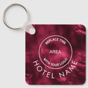 Glam Metallic Burgundy Hotel Logo Qr Code Name Key Ring