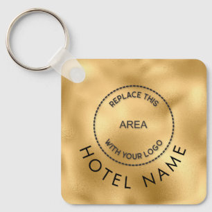 Glam Metallic Gold Hotel Logo Qr Code Name Key Ring