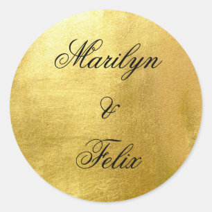 Glam Metallic Gold Monogram Wedding Classic Round Sticker