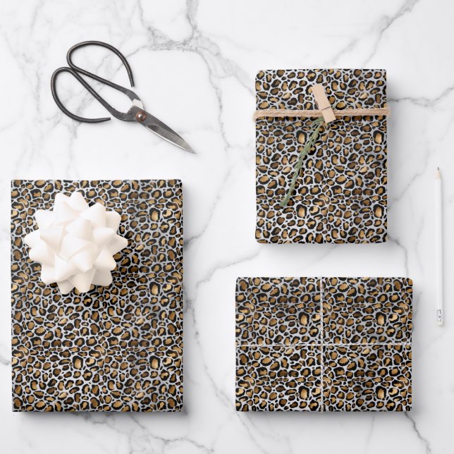 Glam Metallic Leopard Print Wrapping Paper Sheet (Front)