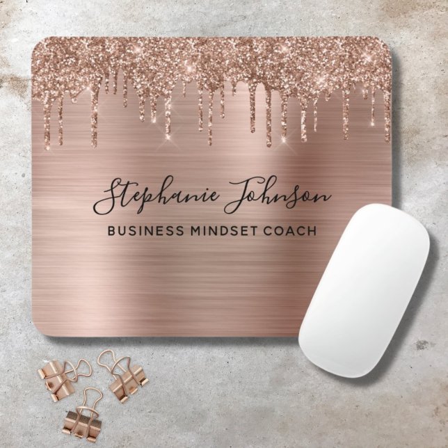 Glam Metallic Rose Gold Sparkly Glitter Drip Mouse Pad (Creator Uploaded)
