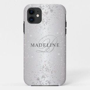 Glam Metallic Silver Glitter Customisable Name iPhone 11 Case