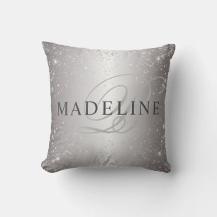 Glam Metallic Silver Glitter Customisable Name Cushion