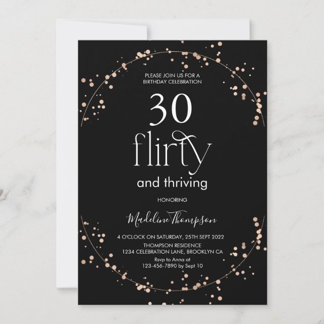 Glam Minimalist Black Gold Glitter Adult Birthday Invitation (Front)