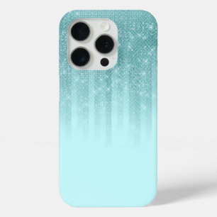 Glam Mint Green Aqua Glitter Striped Gradient iPhone 15 Pro Case
