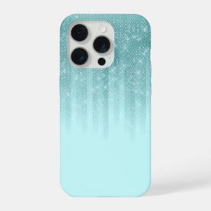 Glam Mint Green Aqua Glitter Striped Gradient iPhone 15 Pro Case