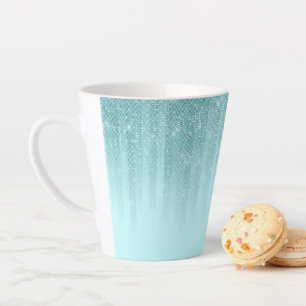 Glam Mint Green Aqua Glitter Striped Gradient Latte Mug