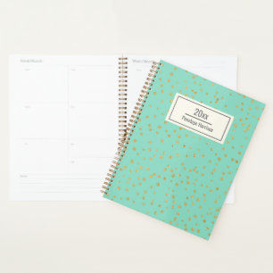 Glam Mint Green Gold Dots Pattern Personalised Planner