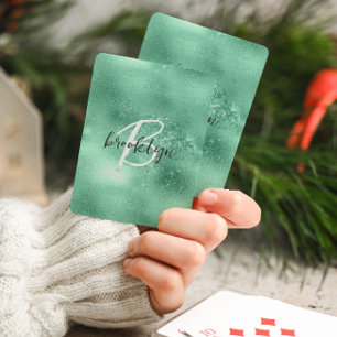 Glam Mint Green Trendy Script Monogram Playing Cards