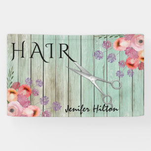 Glam mint wood boho floral scissors banner