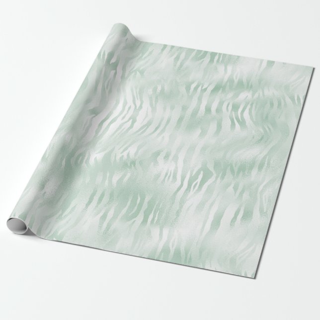 Glam Mint Zebra Print      Wrapping Paper (Unrolled)