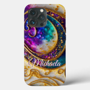 Glam Modern Aqua & Purple Glitter Monogram iPhone 13 Pro Case