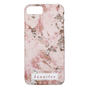 Glam modern blush pink golden marble personalised iPhone 8/7 case