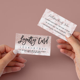 Glam Modern Chic Rose Gold Glitter Marble Discount Loyalty Card