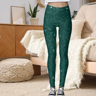 Glam Modern Green Glitter Sparkle Sport Women Gift Leggings