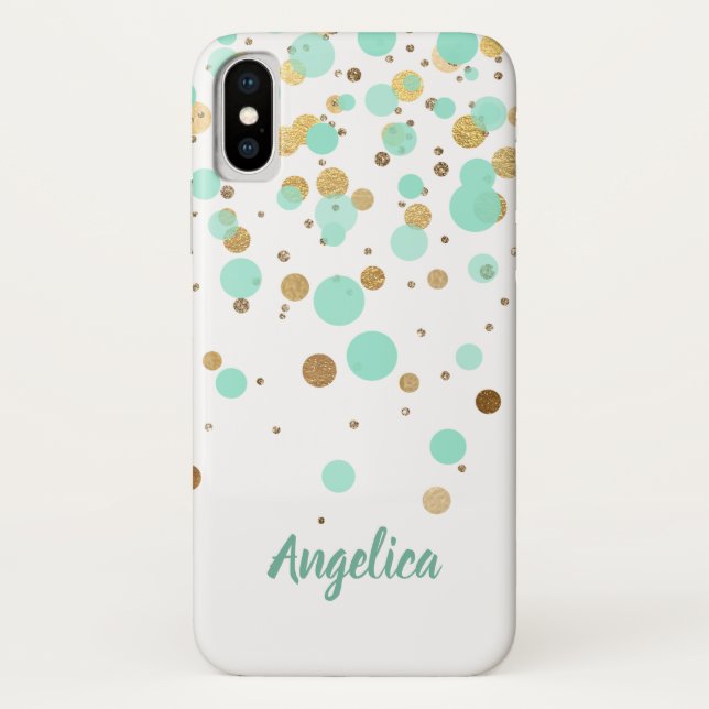 Glam Modern Mint Gold Glitter Confetti Script Name Case-Mate iPhone Case (Back)