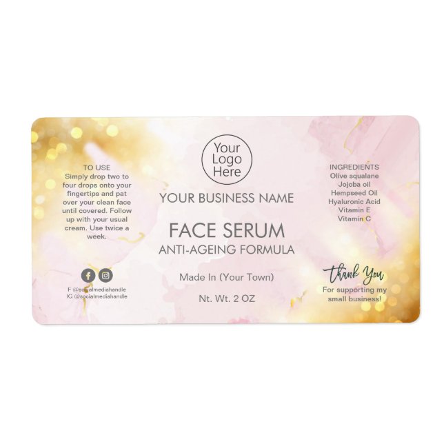 Glam Modern Pink Gold Face And Hair Serum Label (Front)