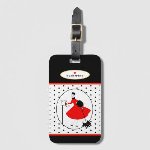  Glam Modern Retro Lady with Scottie Dog Travel  Luggage Tag