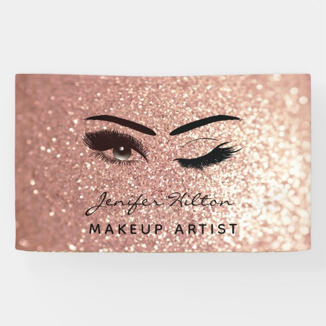 Glam modern rose gold glittery eyelashes & eyebrow banner (Horizontal)