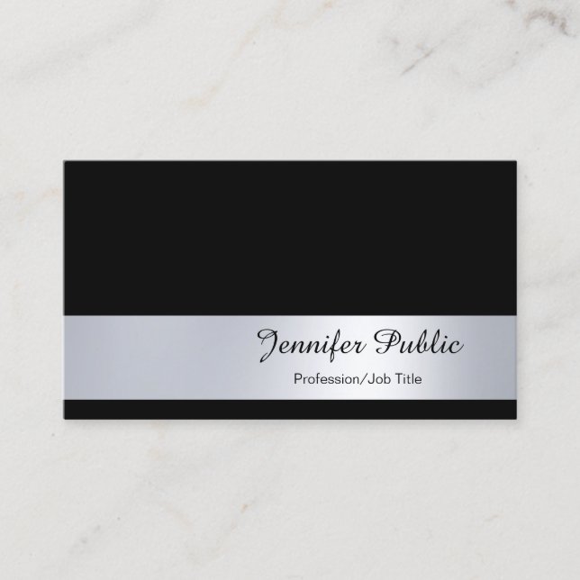 Glam Modern Script Silver Plain Sophisticated Top Business Card (Front)