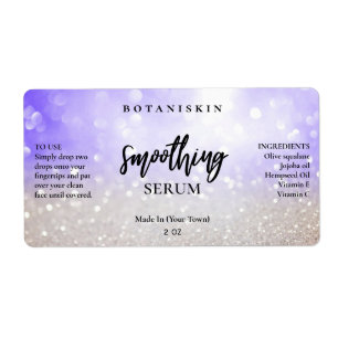 Glam Modern Silver Glitter Blue Face Serum Labels