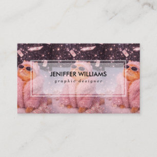 Glam Money Cat in Pink Fur Coat and Sunglasses Business Card