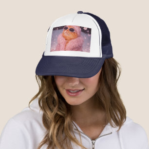 Glam Money Cat in Pink Fur Coat and Sunglasses     Trucker Hat