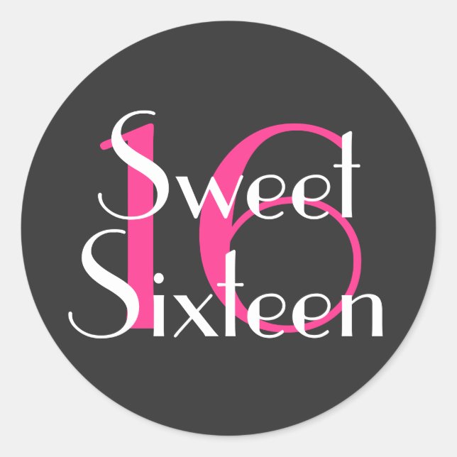 Glam Monogram Sweet Sixteen 16 Birthday Pink White Classic Round Sticker (Front)